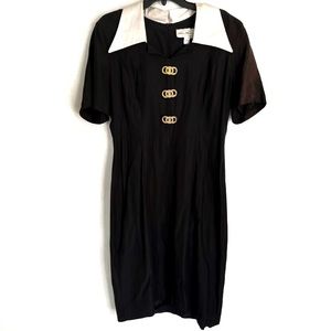 Wednesday Addams Style Dress Halloween Costume Vintage Black White Collar Gold